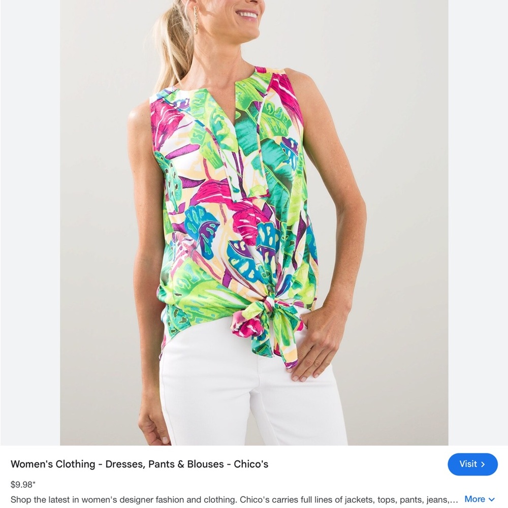 Chicos Colorful Jungle Tie-Front Tank Chicos size 0 - Picture 6 of 9